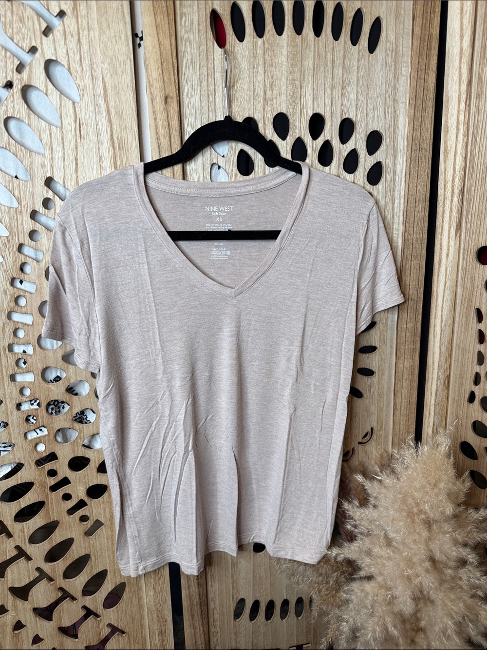 Nine West Women's V-Neck Short Sleeve Tee in Light Beige